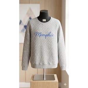 Chicka-d Memphis Quilted Crewneck Sweatshirt Grey Blue XL Collegiate